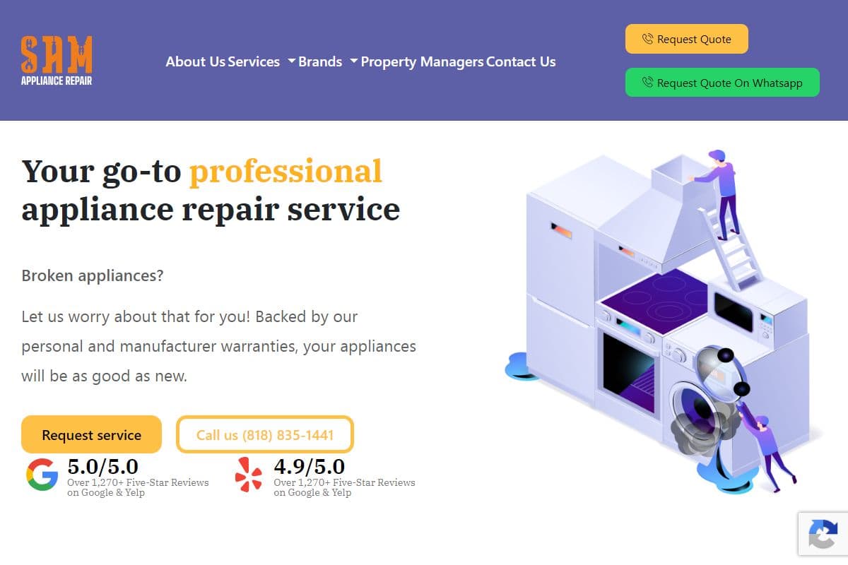 Screenshot of Sam Appliance Repair